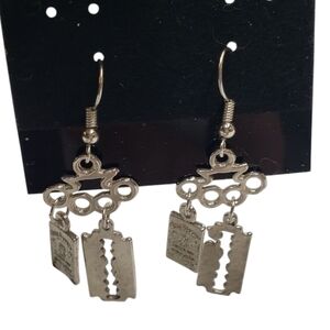 Razor Blade Jack Daniels Silver Tone Earrings